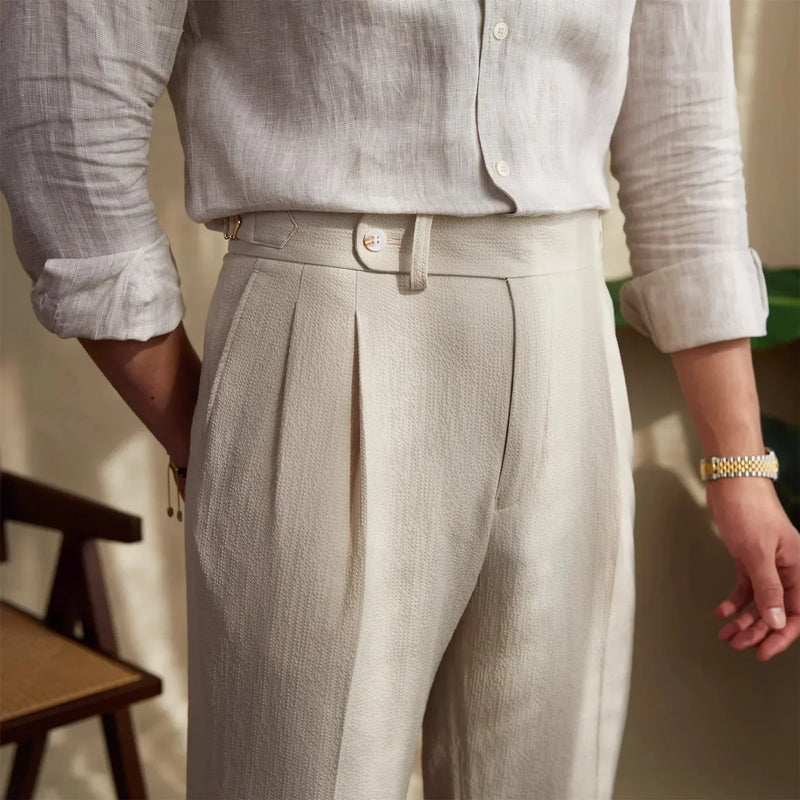 Men Straight Fit Suit Pants Formal Retro Pants Casual Trousers Dress
