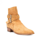British Style Double Straps Buckle Tan Suede Ankle Boots Pointed Toe Men Square Heel Slip On Chelsea Boots