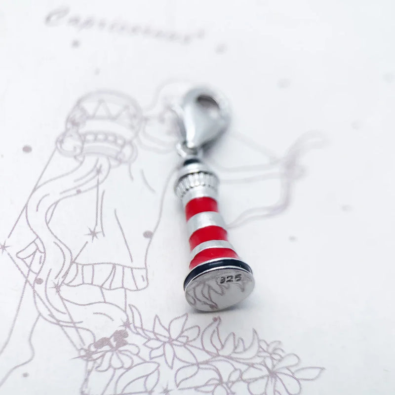 925 Sterling Silver Enamel Lighthouse Charms European Bead Gift DIY Accessories Jewelry