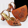 Ladies Party Shoes and Bag Comfortable Square Heels with Hand Bag For Wedding