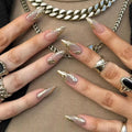 Bead Beige Red Black Stars Halo Dyeing Press on Nails