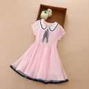 Girls Summer Princess Dress Children Short Sleeves Mesh Dress Kids Clothing Elegant Bow Tie Party Birthday Dresses