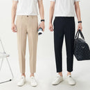 Men Slim Fit Cropped Trousers Male Solid Comfortable Breathable Straight Pants
