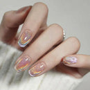 Hand with iridescent nail polish on a neutral background, Obroi
