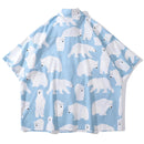 Polar Bear Shirts Loose Shirts Men Summer Button Up Blouse Casual Oversized Shirts