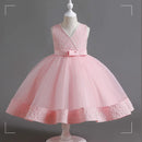 Children's  Birthday Communion Party Wedding Lace Dresses Elegant Bow Clothes Performance Princess Dress