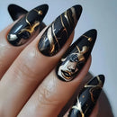 24pc Short Almond Black Mask Pattern Fake Nails Golden Line Press on Nails Simple Cool False Nail Tip