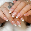 Glossy Pink French Tip Press On Nails with Silver Glitter Lines Reusable Nails with Jelly Glue for Women Daily Wear