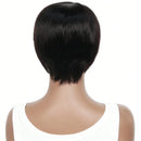 Black wig on a mannequin head against a white background, Obroi
