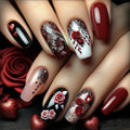 24PCS Nails Medium Long Ballet Shaped Nail Art Patch Sweet Cool Girl Flowers Design Removable Wearable False Nails