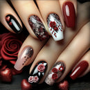 24PCS Nails Medium Long Ballet Shaped Nail Art Patch Sweet Cool Girl Flowers Design Removable Wearable False Nails