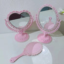 Mirror Vanity Desktop Table Heart Shaped Simple Rotatable Pink Travel Girl Gift