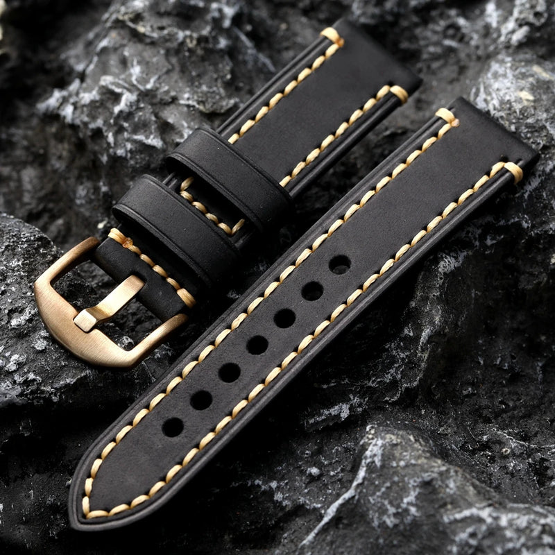 Handmade Head Strap with Bronze Buckle Men Style Brushed Leather Bracelet