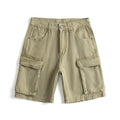Khaki cargo shorts on a white background, Obroi
