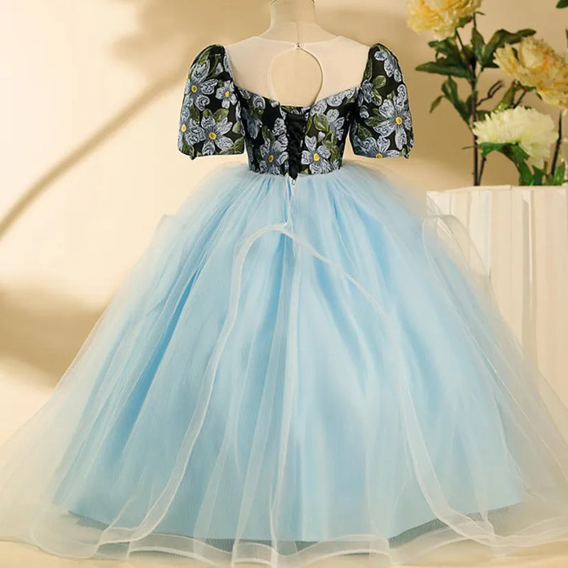 Princess Evening Gown Pearls Design Kids Birthday Party Wedding Girl Dress