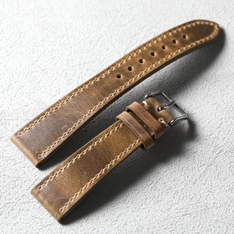 Handmade soft top strap 18 19 20 21 22MM light brown genuine leather bracelet