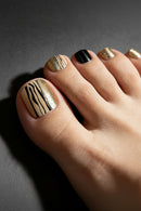 24pcs Black Line Gold Powder Press on Toenails Summer French Simple Toenails
