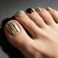 24pcs Black Line Gold Powder Press on Toenails Summer French Simple Toenails