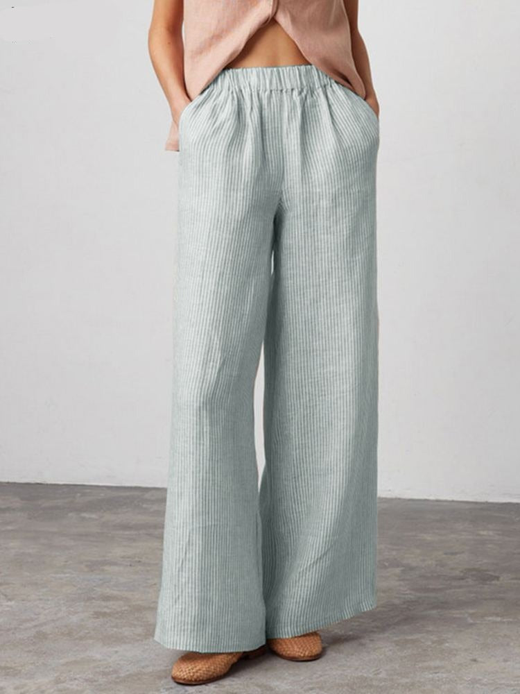 Stripe Pants Summer Casual Loose Trousers Ladies Elegant Wide Leg Pant Ankle Length Oversize Long