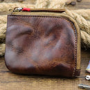Leather Coin Purse For Women Men Vintage Handmade Wallet Mini Card Holder Bag,
