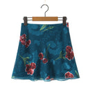 Women Blue Flower Mini Chiffon Skirt Summer Side Zipper Package Hips A-lined Short Skirts
