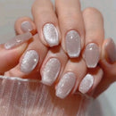 Cat Eye Nail Art Short Square Chic Fake Nail Detachable Finished False Nails Press on Nails