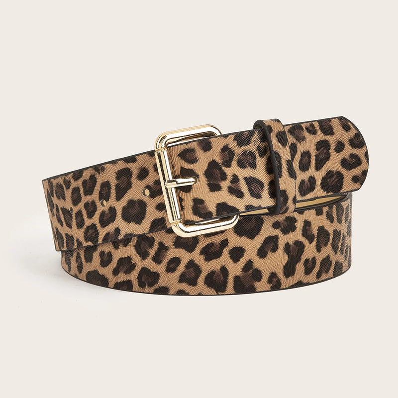 Simple Pin Buckle Leopard Belt Versatile Jeans Dress