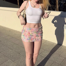 Flowers Skirts Women Mesh Summer Sweet Street Party Casual Holiday Chic Mini Bottoms