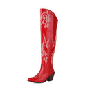 Thigh Boots Women Toe Heels 7cm Embroider Leisure Female