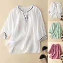 Ladies Casual Cotton And Linen Embroidery Comfortable Loose T-Shirts