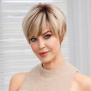 Hair Mixed Blonde Ash Brown Lace Front Wigs Pixie Cut Hairs with Bang Short Straight Wig for Women Bob Human Wig