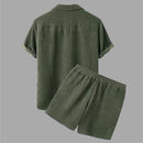 Spring Summer Solid Men Corduroy Suit Button Shirts And Shorts Sets For Man Casual Outfits