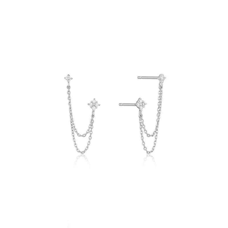 Drop Earring For Women Girls Double Studs Chain Tassel Piercing Earrings Jewelry Gift