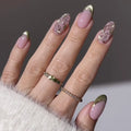 24PCS Golden Roses Almond False Nails with Glue Red Press on Nails Full Cover Ins Nail Tips Manicure Patch