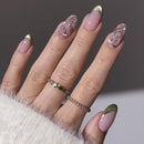 24PCS Golden Roses Almond False Nails with Glue Red Press on Nails Full Cover Ins Nail Tips Manicure Patch