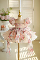 Girls High End Flower Pink Princess Ball Gown Children Cute Birthday Wedding Performance Dress