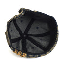 Back view of a denim cap with black interior and stitching on a white background, Obroi