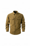 Brown shirt with button details on a white background, Obroi