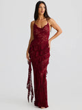 Lace Backless Dress Women Gown Halter Lace-up Bodycon Elegant Ruffle Dress
