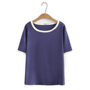 Basic T-Shirt Women Summer Contrast Big O-Neck Tees Short Sleeve Tops Oversized Curve Clothes