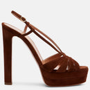 Brown high-heeled platform sandal on a white background, Obroi