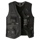 Autumn Winter Leather Vest Men Waistcoat Steampunk Sleeveless Motorcycle Jackets Casual Multiple Pockets Coat