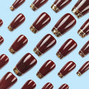 24Pcs Glitter French False Nails Wearable Red Ballet Fake Nails Retro Simple Full Over Press on Nails with Jelly Glue Detachable