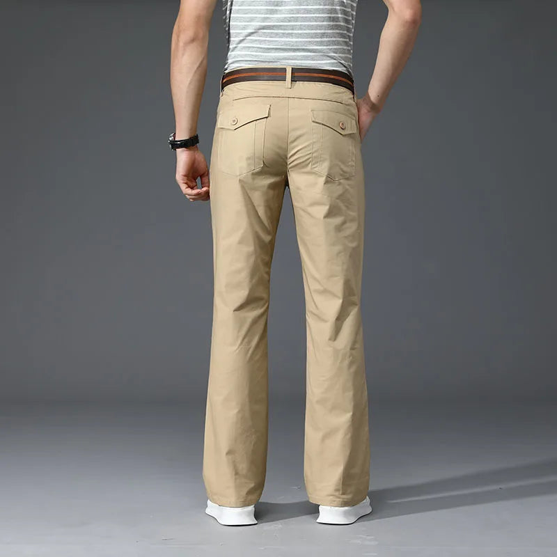 Summer Thin Men Flared Pants Men  Classic Flare Straight Trousers White Black
