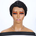 Mannequin head with a black wig on a white background, Obroi