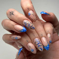 24Pcs Simple Fake Nails with Short Almond Head Nail Patch Gold Pattern Wearable Press on False Nail