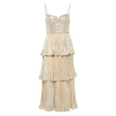 Cake Dresses Women Summer Metal Layer Ruffle Strap Diamond Prom Long Evening Party Dress