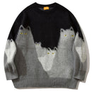 Men Sweater Streetwear Funny Knitted Cat Embroidery Eye Jumper Pullover Sweaters