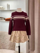 Baby Wool Knitted Wine Red Christmas Sweater Kids Girls Jumper Autumn Winter Clothes