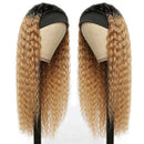 Two blonde wigs on mannequin heads with a white background, Obroi